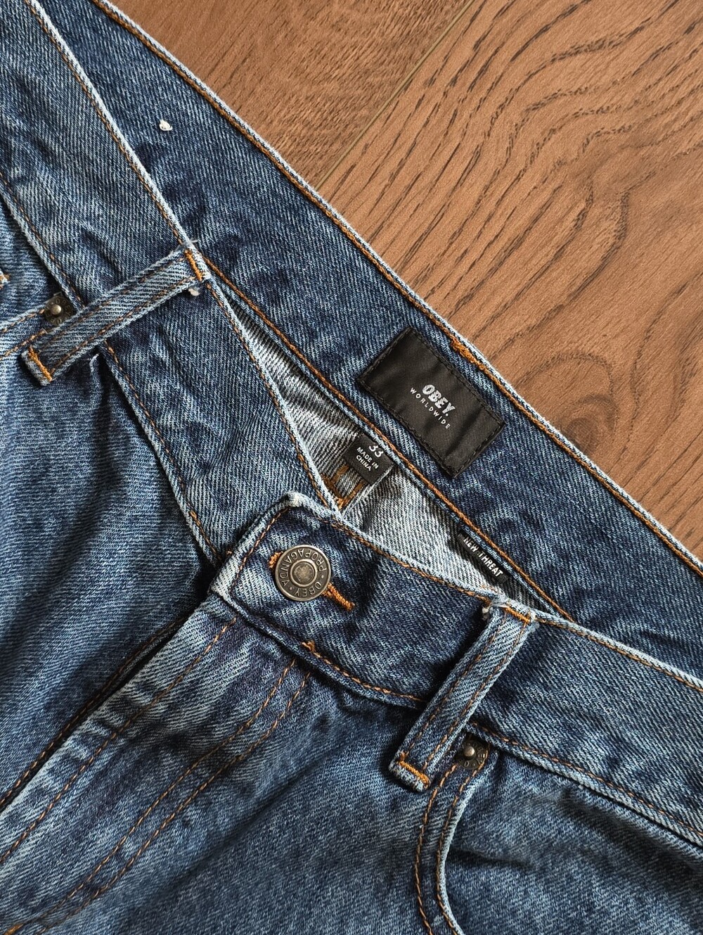 Obey - New Threat Slim Straight Jeans - 33 - Medium Wash